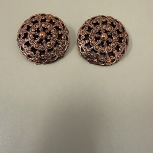 Vintage Renoir Signed Cooper Filigree Round Clip On Earrings